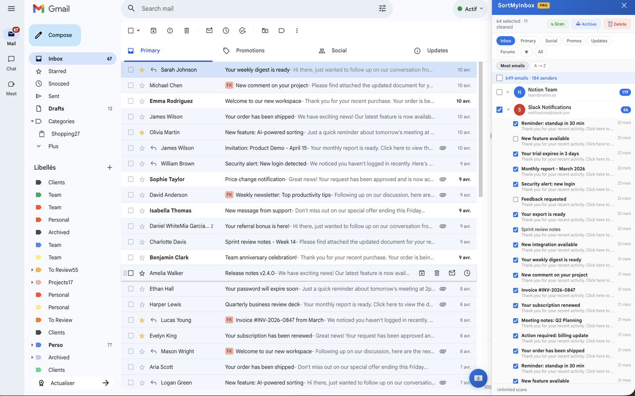 SortMyInbox — Sort Gmail by Sender side panel